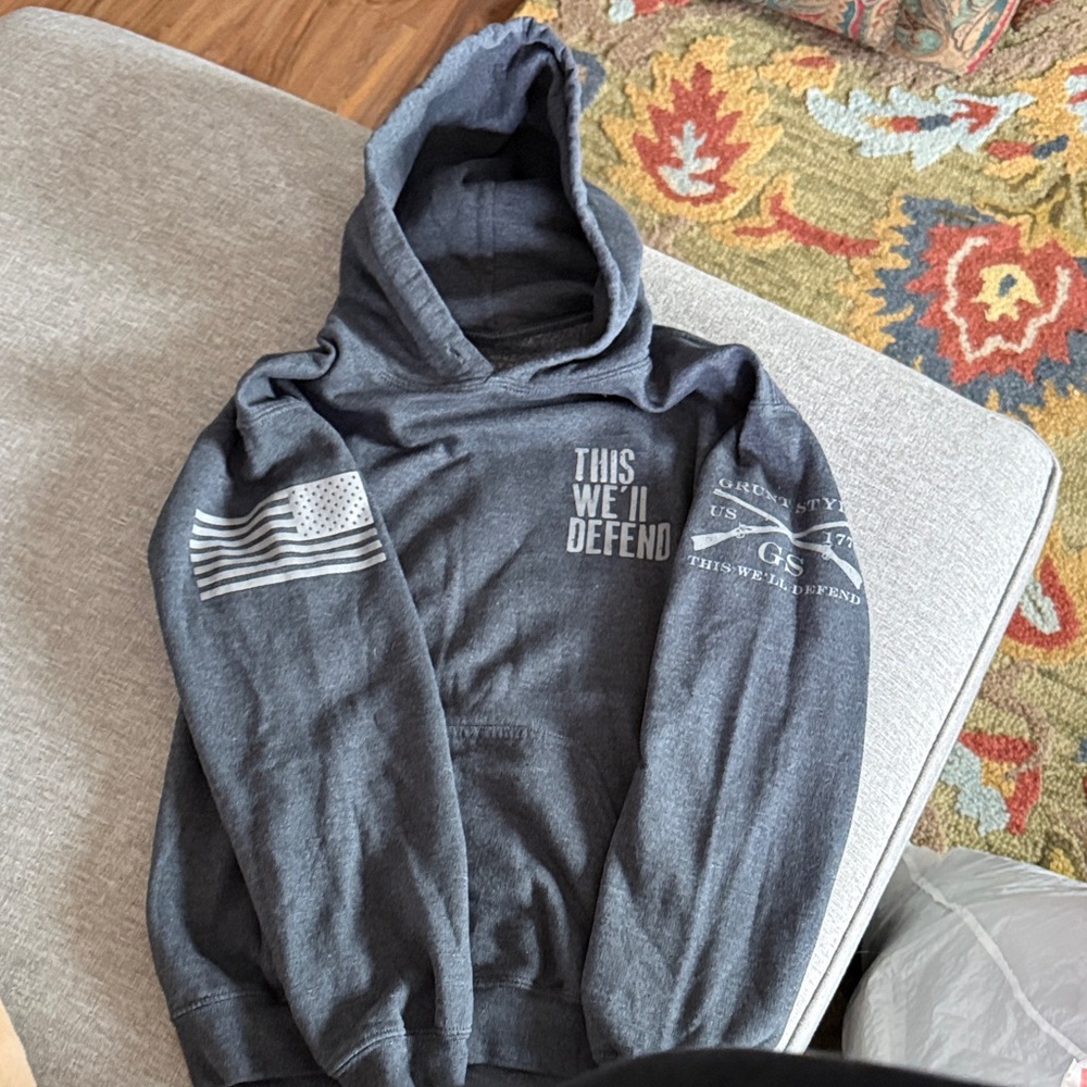 Charcoal Hooded Sweatshirt with White Graphics
